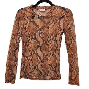 Free Kisses Womens Small Snakeskin Mesh Long Sleeve Mob‎ Wife Animal Print
